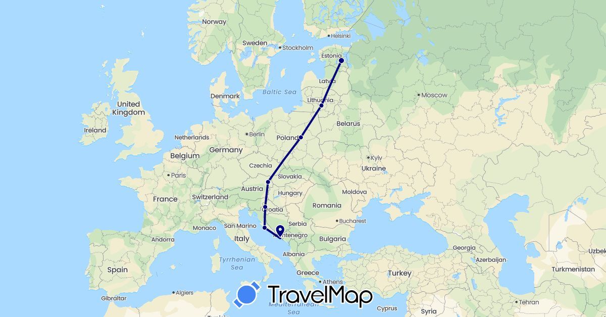 TravelMap itinerary: driving in Austria, Estonia, Croatia, Lithuania, Poland (Europe)
